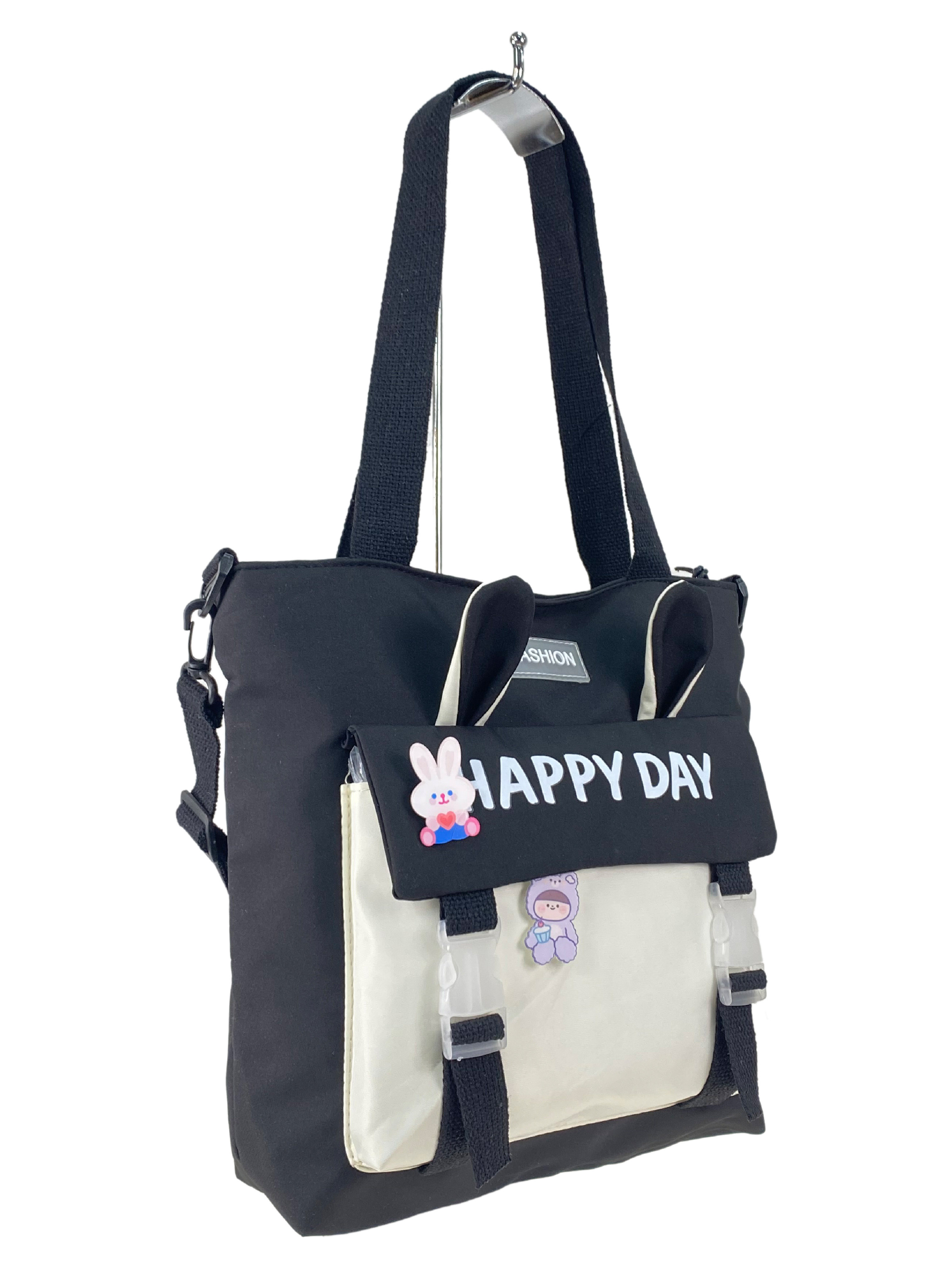 На фото 3 - Молодежная  сумка шоппер из текстиля, цвет черный