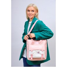 На фото 1 - Молодежная  сумка шоппер из текстиля, цвет розовый