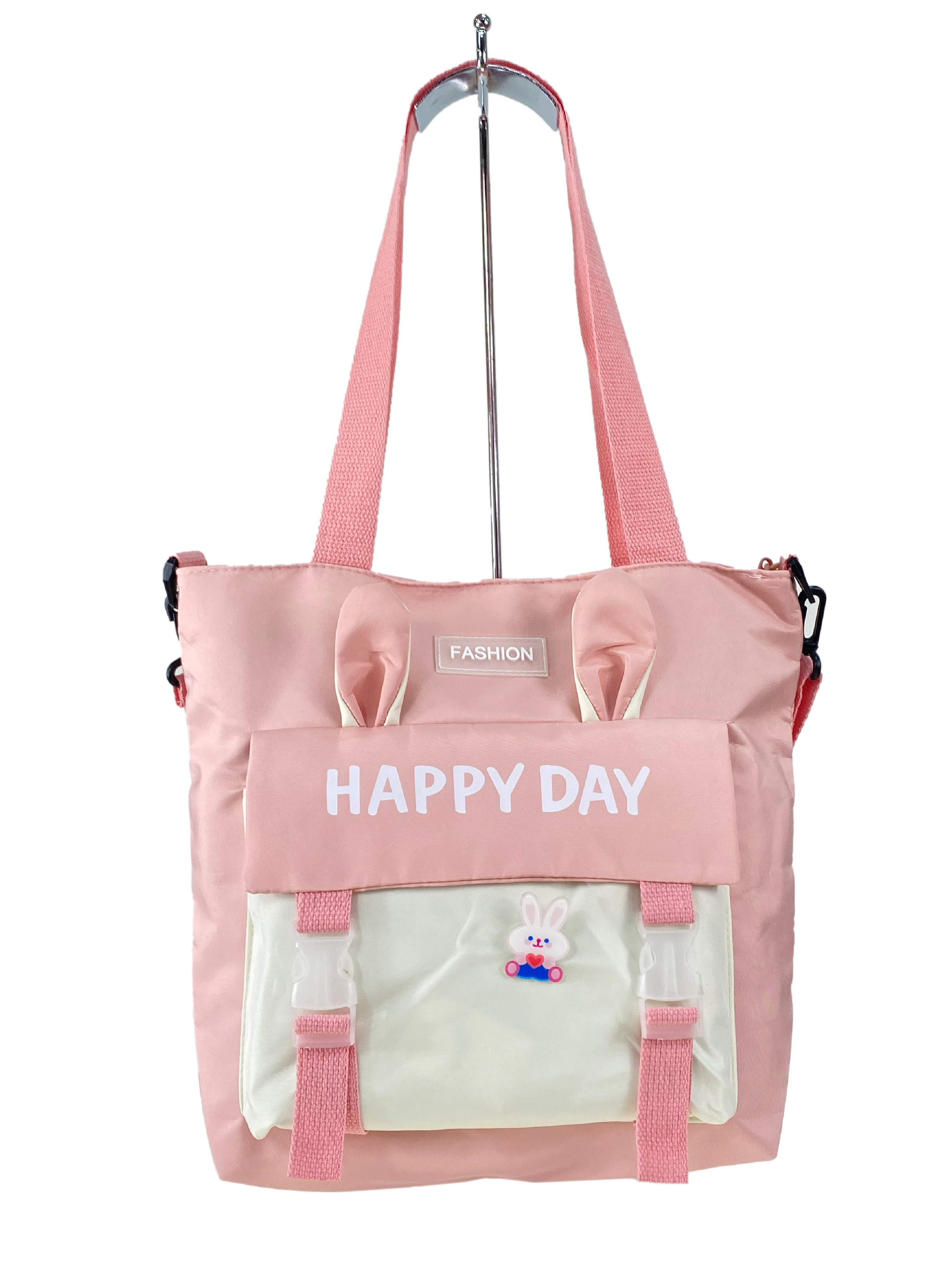 На фото 2 - Молодежная  сумка шоппер из текстиля, цвет розовый