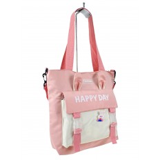 На фото 3 - Молодежная  сумка шоппер из текстиля, цвет розовый