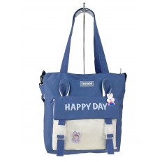 На фото 2 - Молодежная  сумка шоппер из текстиля, цвет синий