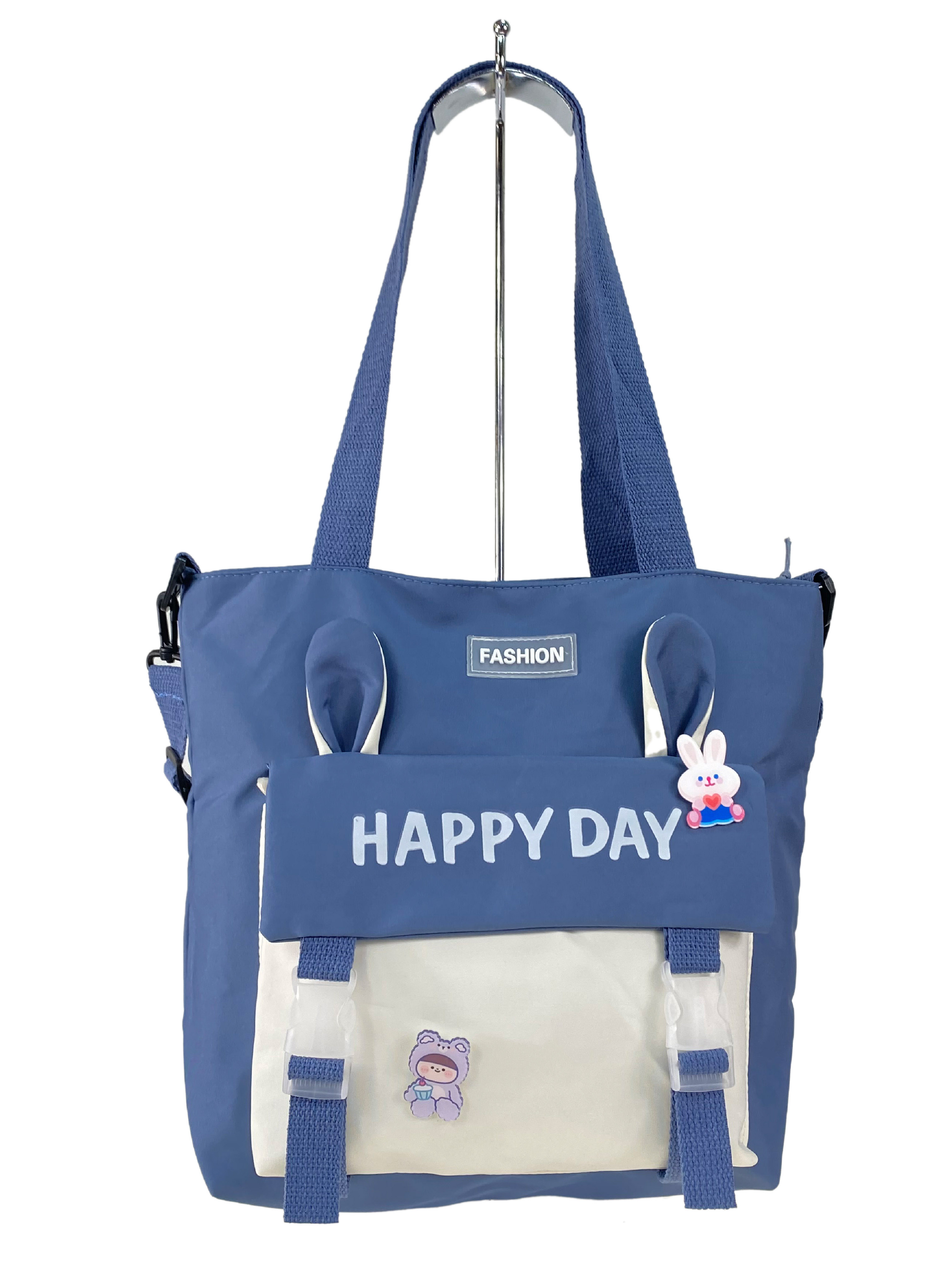 На фото 2 - Молодежная  сумка шоппер из текстиля, цвет синий