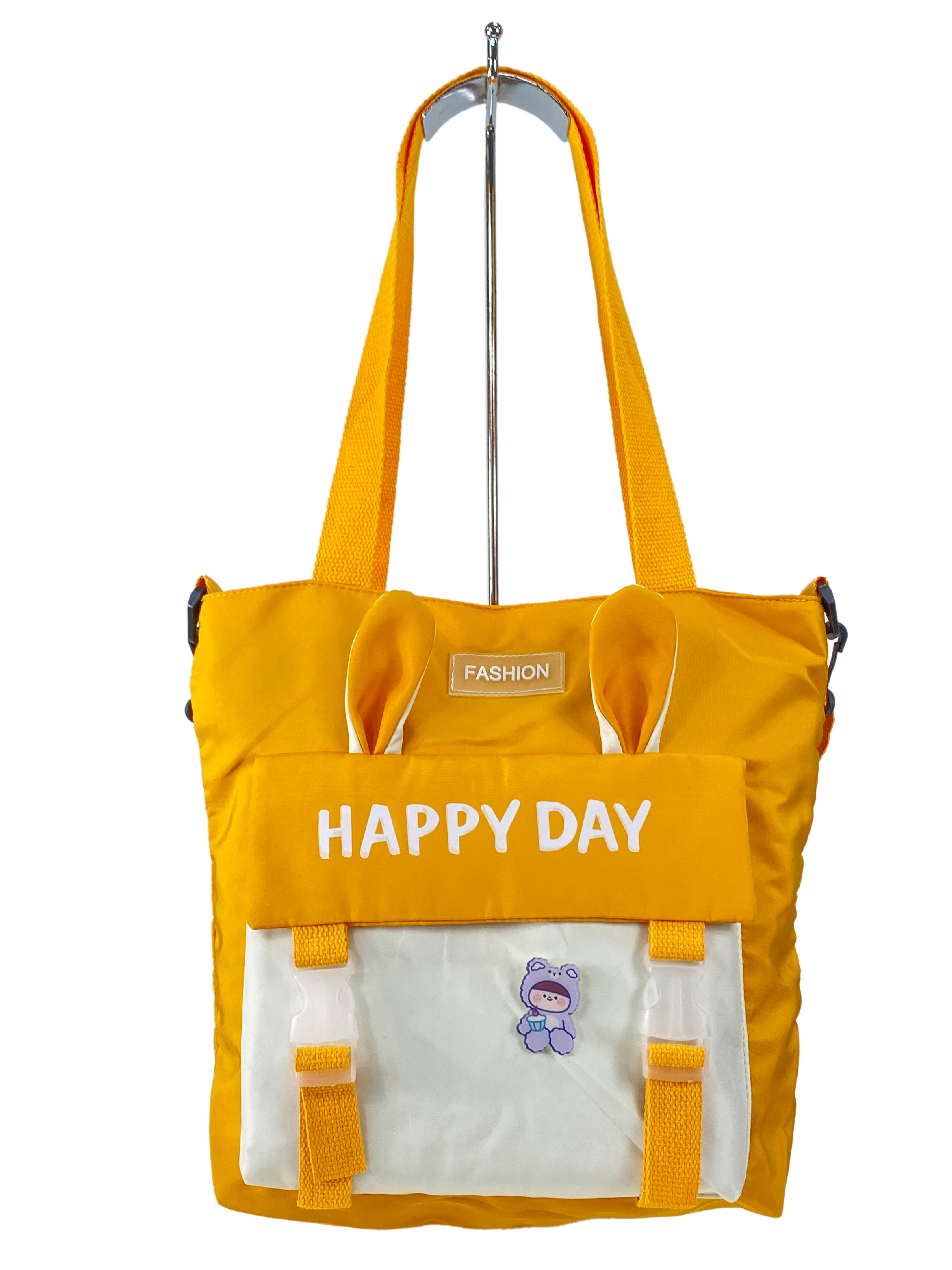 На фото 2 - Молодежная  сумка шоппер из текстиля, цвет желтый