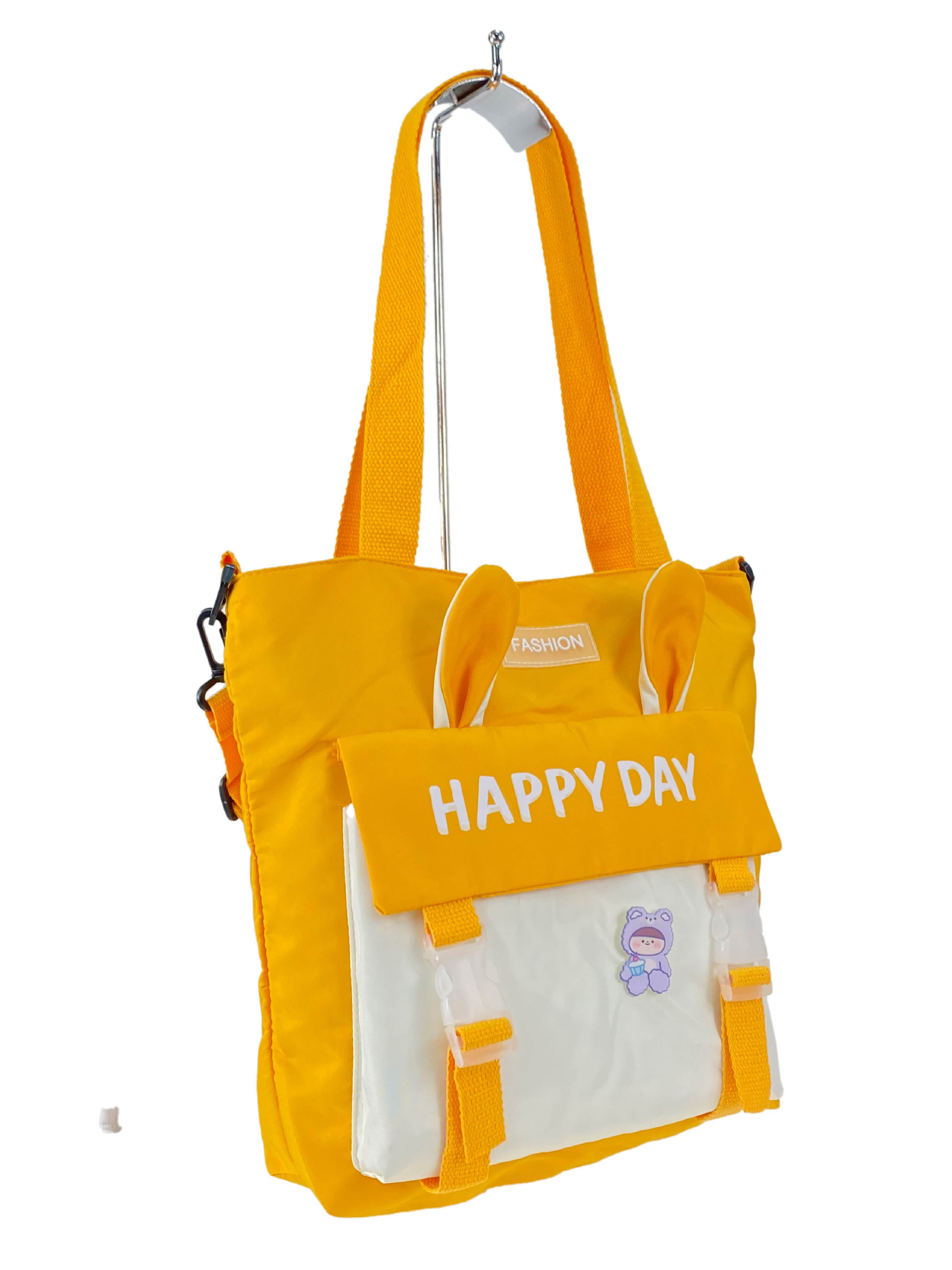 На фото 3 - Молодежная  сумка шоппер из текстиля, цвет желтый