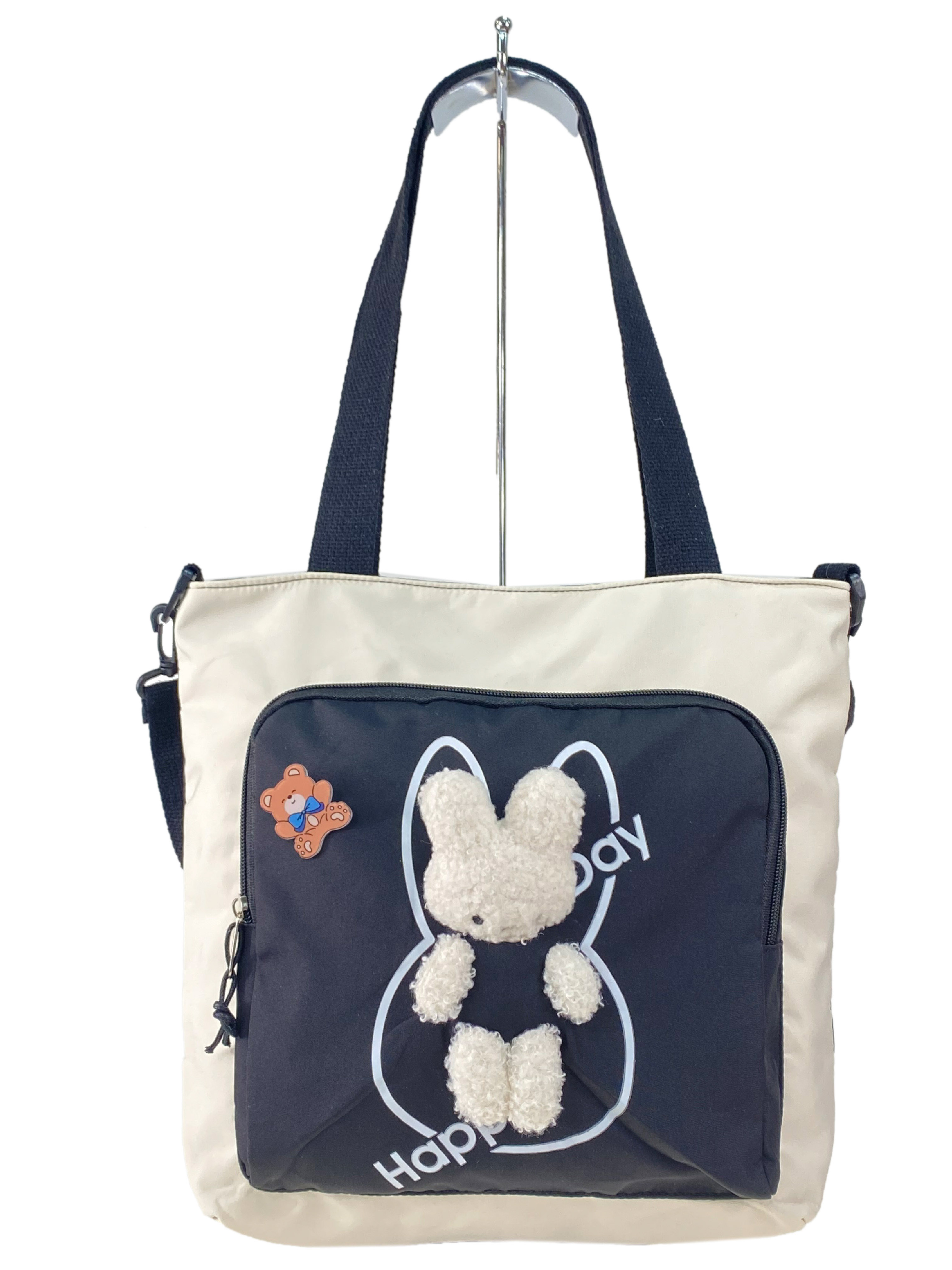 На фото 2 - Молодежная  сумка шоппер из текстиля, цвет белый с  сиреневым