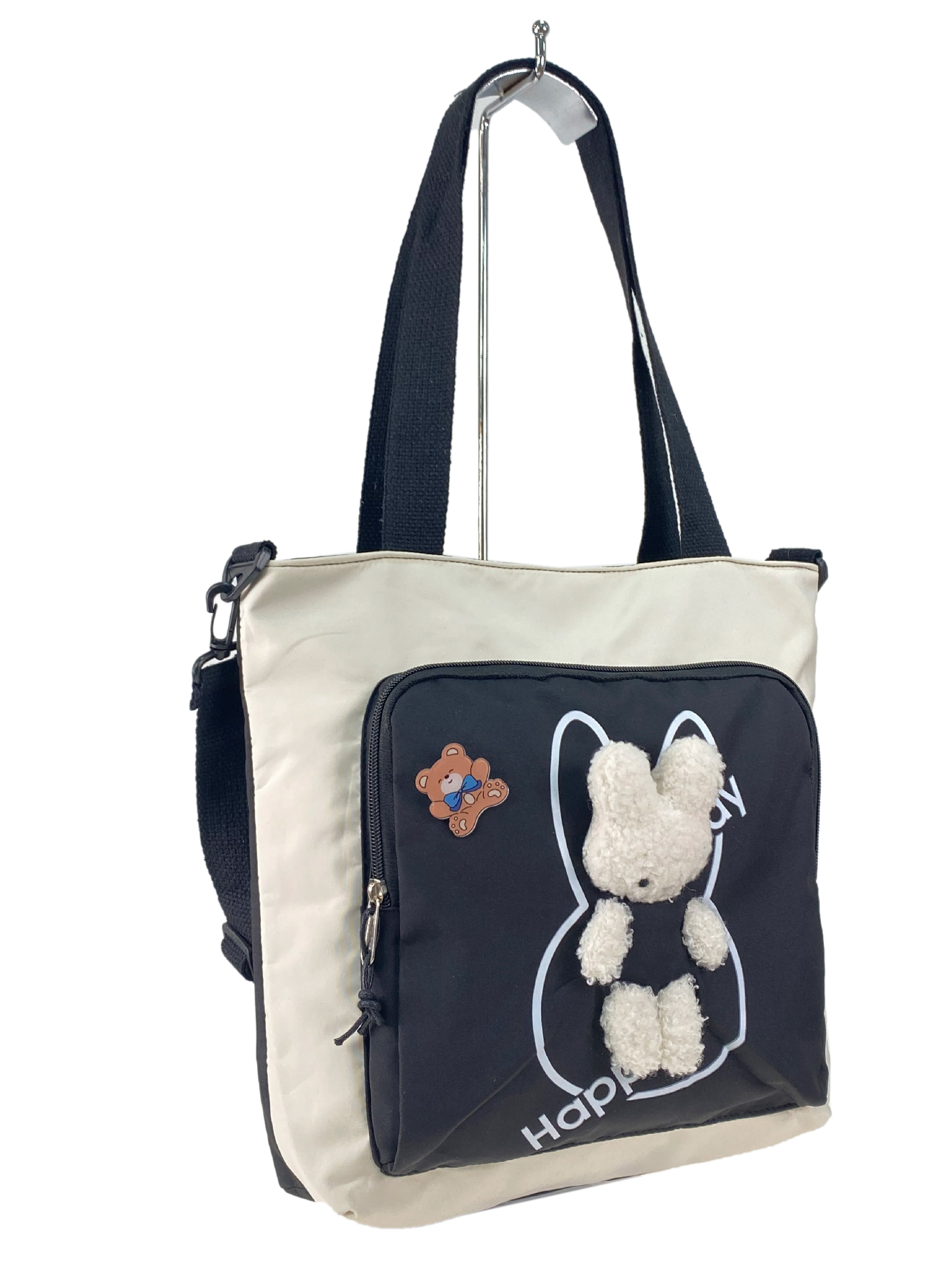 На фото 3 - Молодежная  сумка шоппер из текстиля, цвет белый с  сиреневым