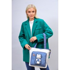 На фото 1 - Молодежная  сумка шоппер из текстиля, цвет белый с  синим