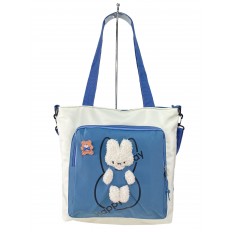 На фото 2 - Молодежная  сумка шоппер из текстиля, цвет белый с  синим