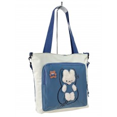 На фото 3 - Молодежная  сумка шоппер из текстиля, цвет белый с  синим