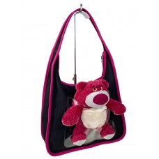 На фото 1 - Текстильная сумка с игрушкой, цвет черный с фуксией