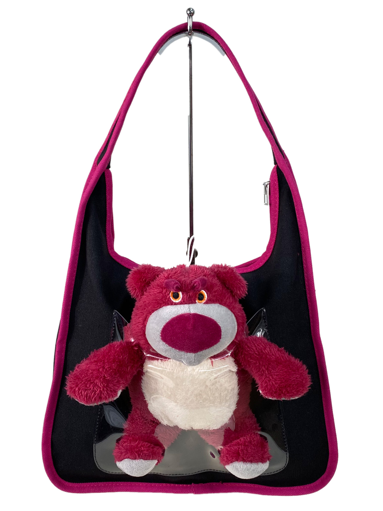 На фото 2 - Текстильная сумка с игрушкой, цвет черный с фуксией