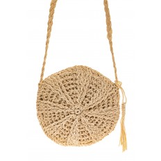 На фото 2 - Круглая плетеная сумочка из джута, цвет светло-бежевый