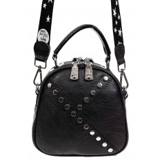 На фото 2 - Круглая сумка-рюкзак из искусственной кожи, цвет черный
