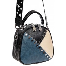 На фото 1 - Круглая сумка-рюкзак из экокожи, цвет голубой