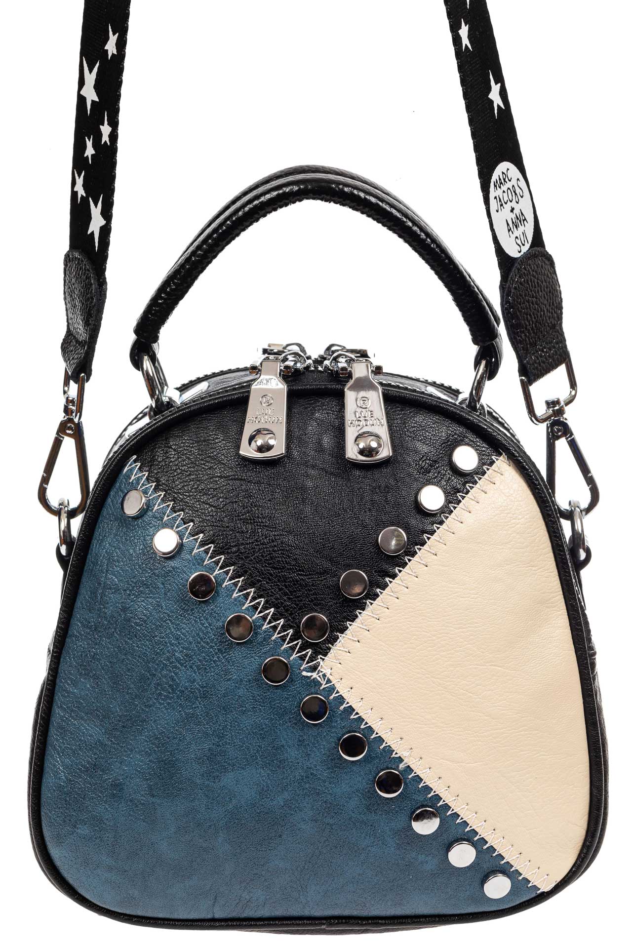 На фото 2 - Круглая сумка-рюкзак из экокожи, цвет голубой