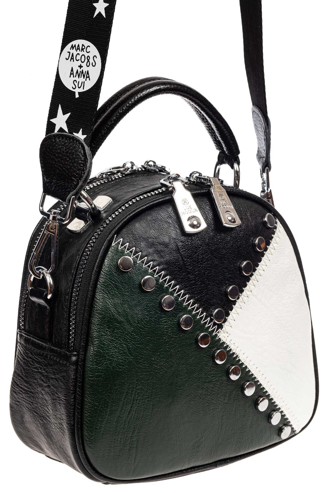 На фото 1 - Круглая сумка-рюкзак из экокожи, цвет зеленый
