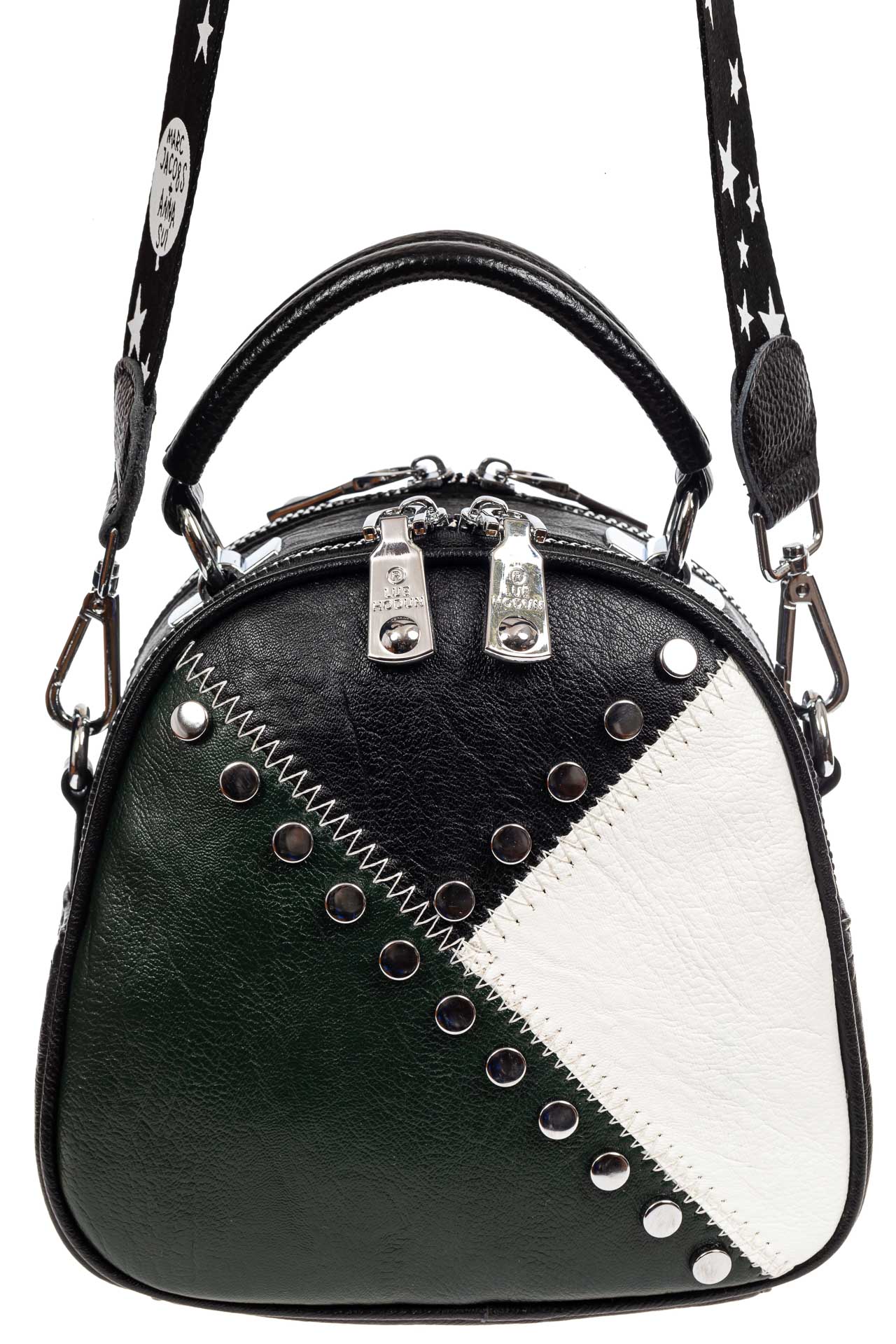 На фото 2 - Круглая сумка-рюкзак из экокожи, цвет зеленый