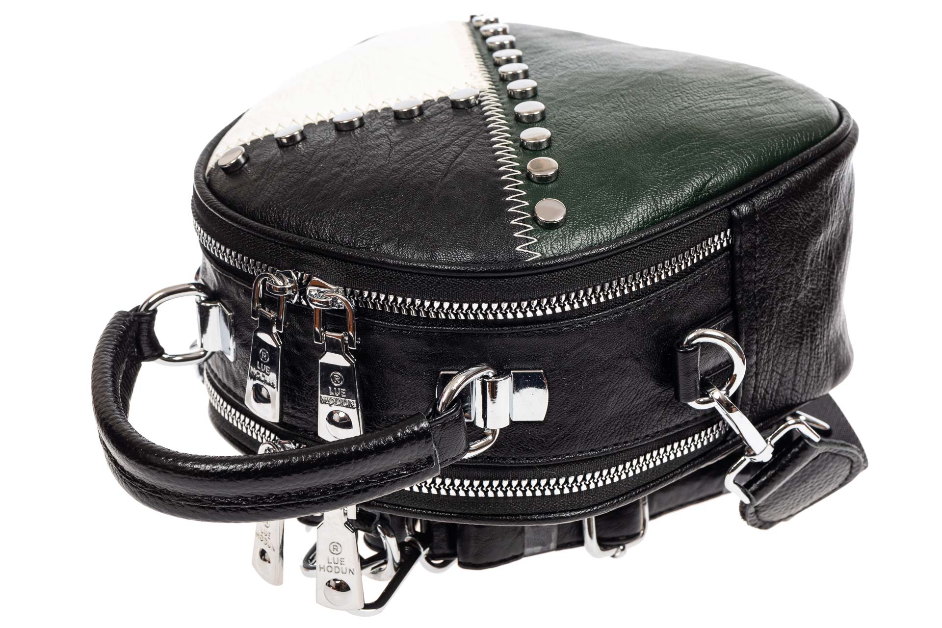 На фото 4 - Круглая сумка-рюкзак из экокожи, цвет зеленый