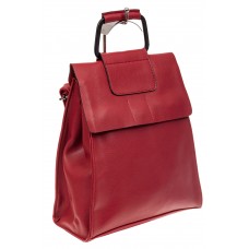 На фото 1 - Женский рюкзак трансформер из натуральной кожи, цвет красный
