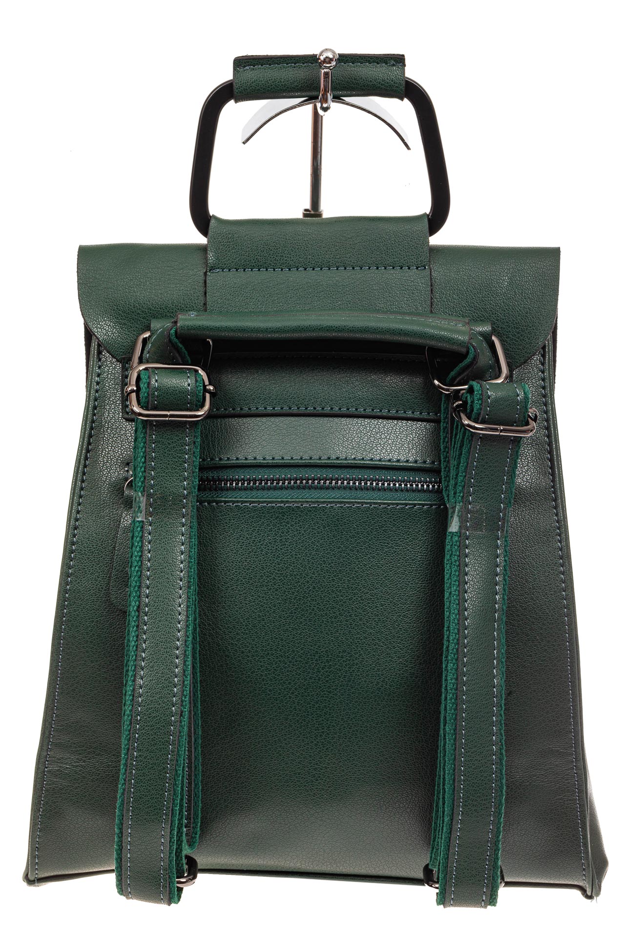 На фото 3 - Женский рюкзак трансформер из натуральной кожи, цвет зеленый
