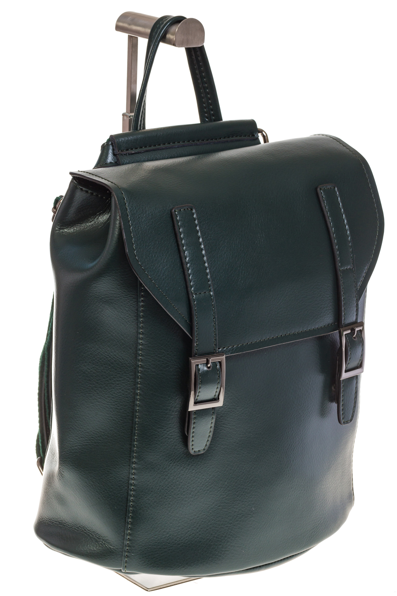 На фото 1 - Женский рюкзак – трансформер из натуральной кожи темно-зеленого цвета 3005