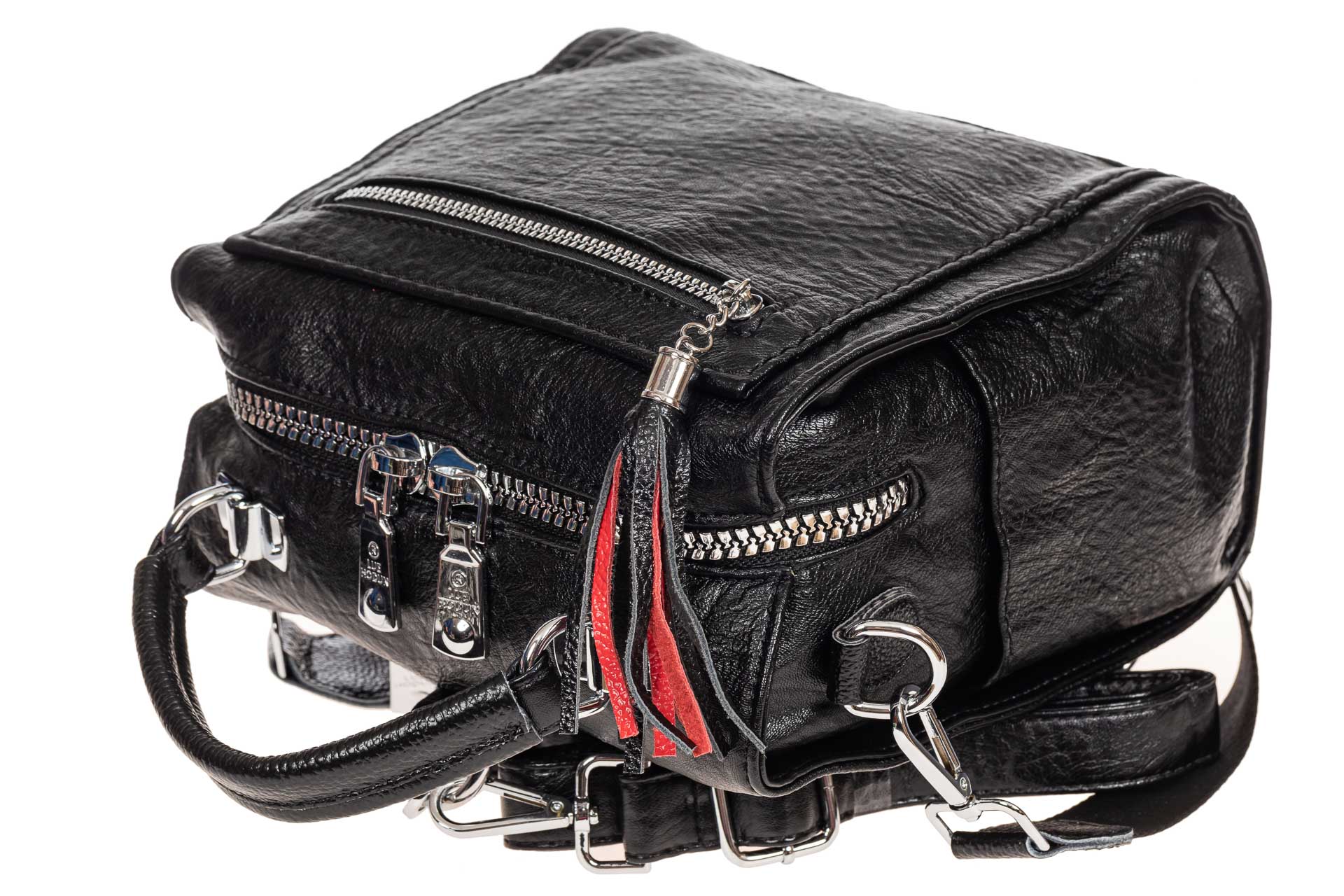 На фото 4 - Компактная сумка-рюкзак из искусственной кожи, цвет чёрный
