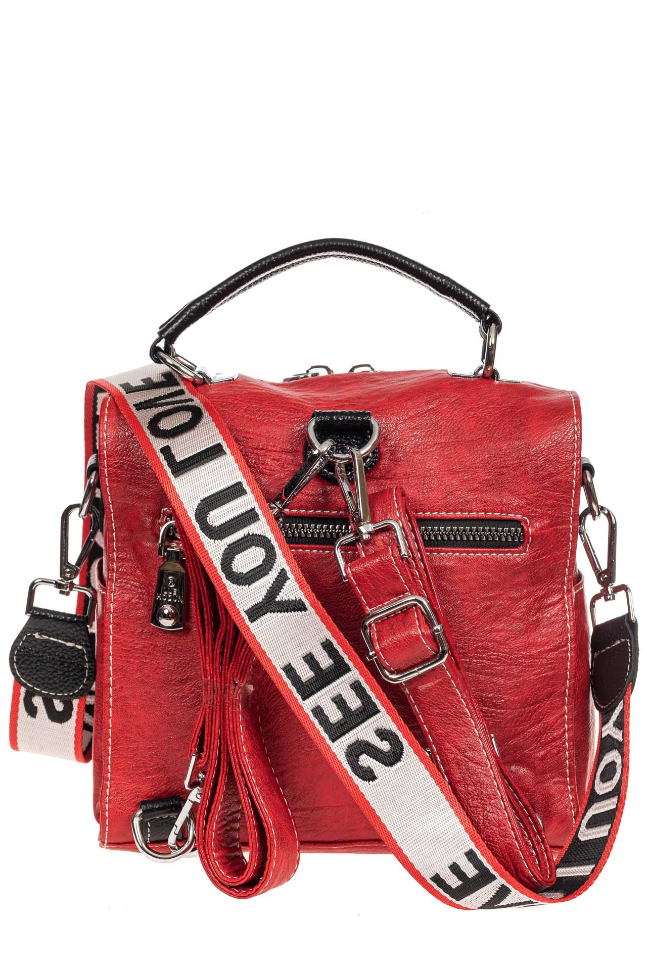 На фото 3 - Компактная сумка-рюкзак из искусственной кожи, цвет красный