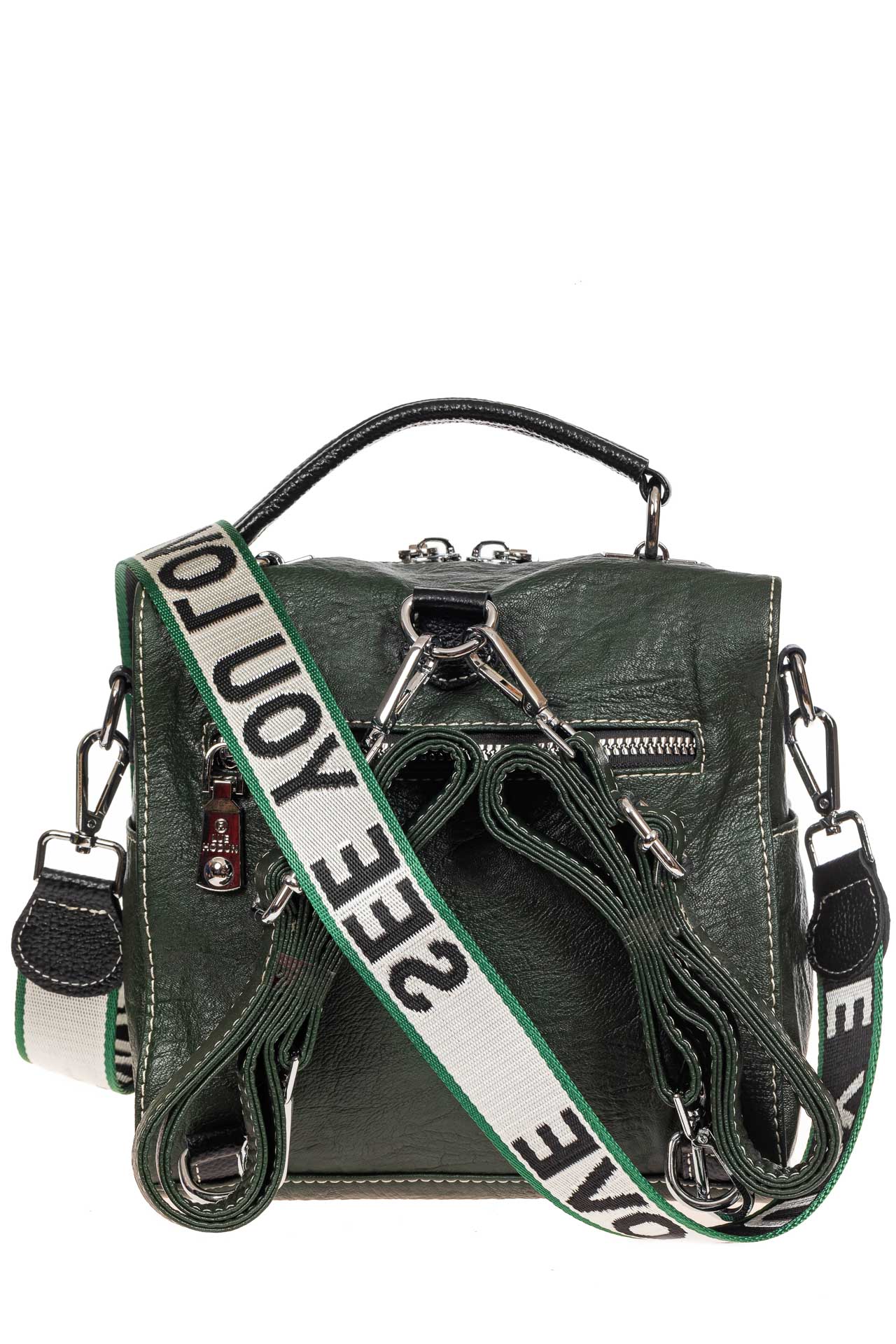На фото 3 - Компактная сумка-рюкзак из искусственной кожи, цвет зелёный