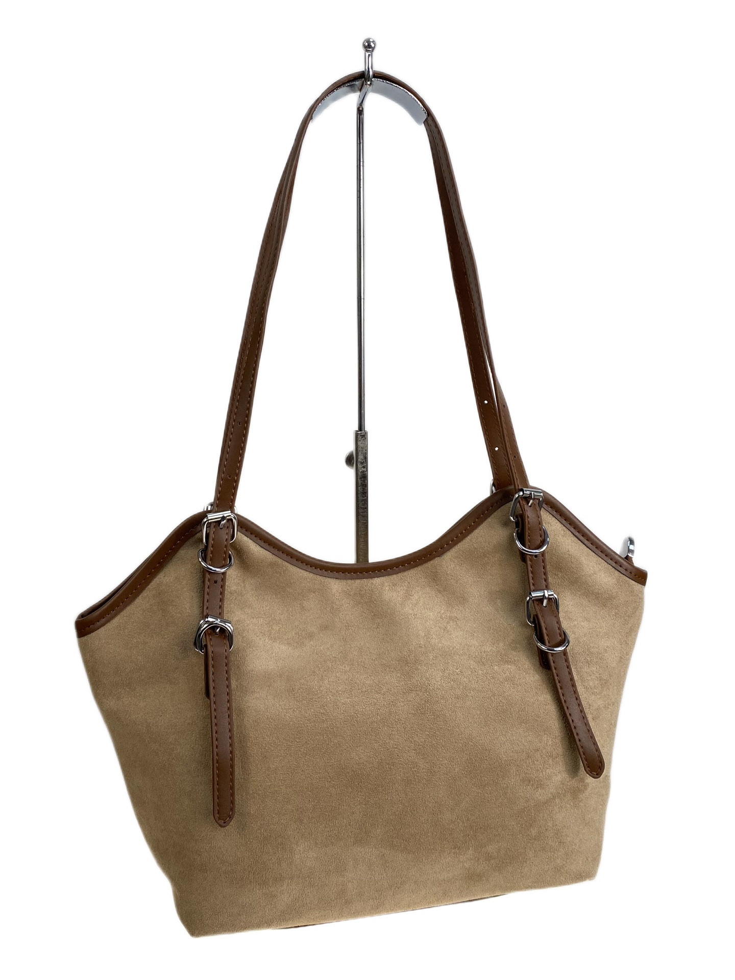 На фото 1 - Женская сумка из искусственной замши, цвет бежево-коричневый