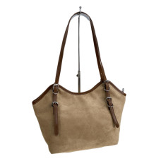 На фото 1 - Женская сумка из искусственной замши, цвет бежево-коричневый На фото 1 - Женская сумка из искусственной замши, цвет бежево-коричневый