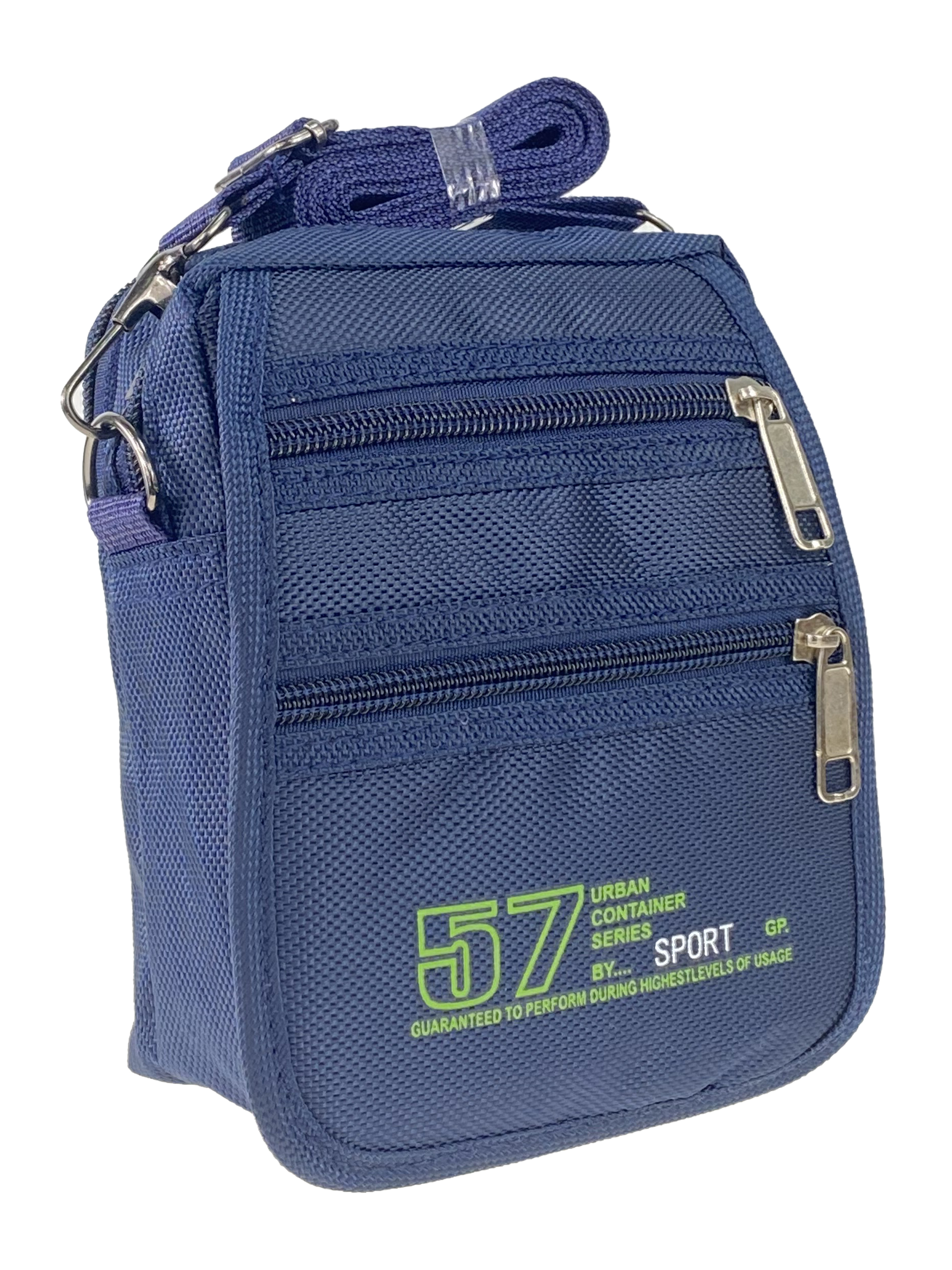 На фото 1 - Текстильная поясная сумка со спортивным принтом, цвет тёмно-синий