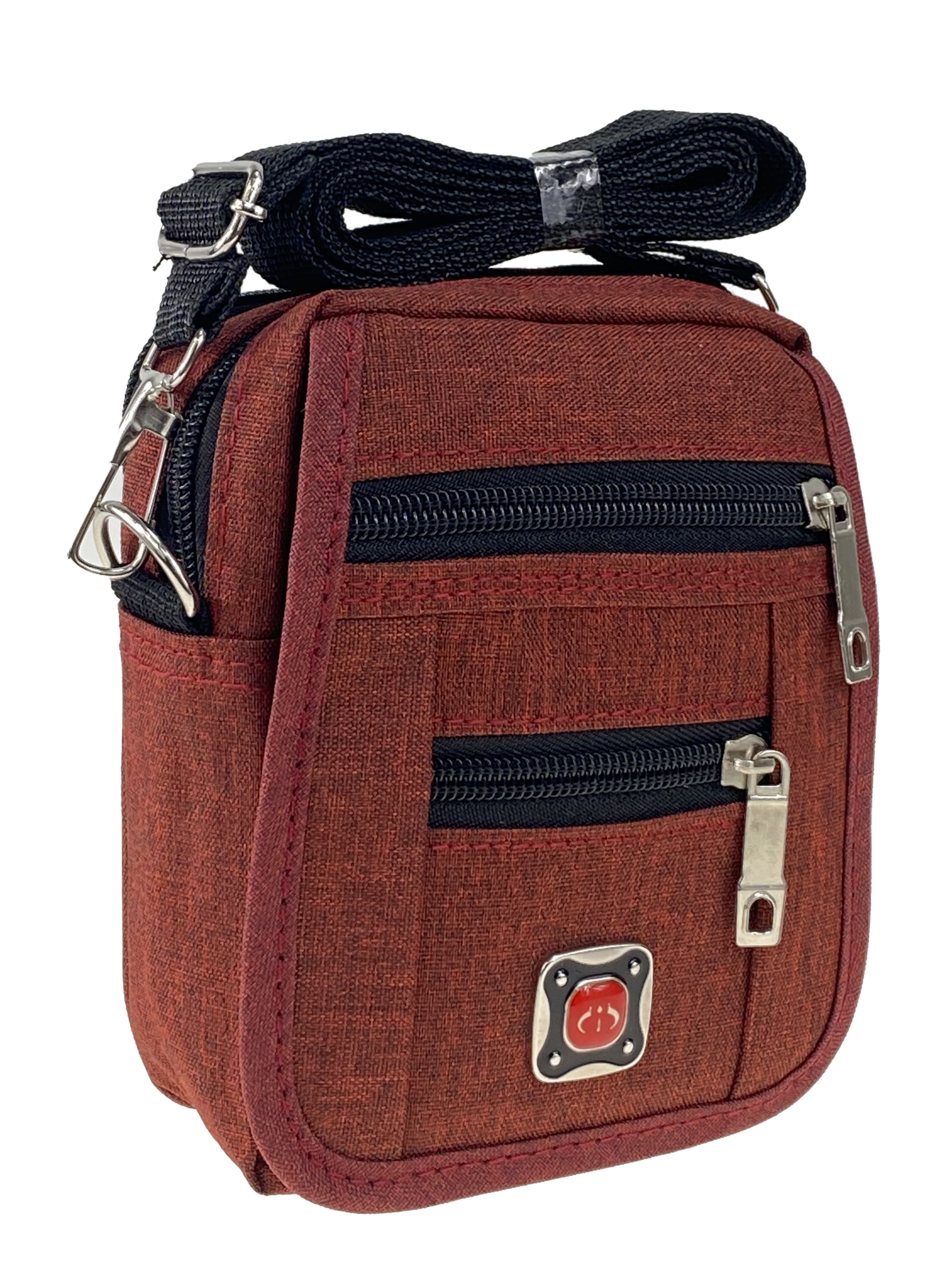 На фото 1 - Спортивная поясная сумка из текстиля, цвет бордовый