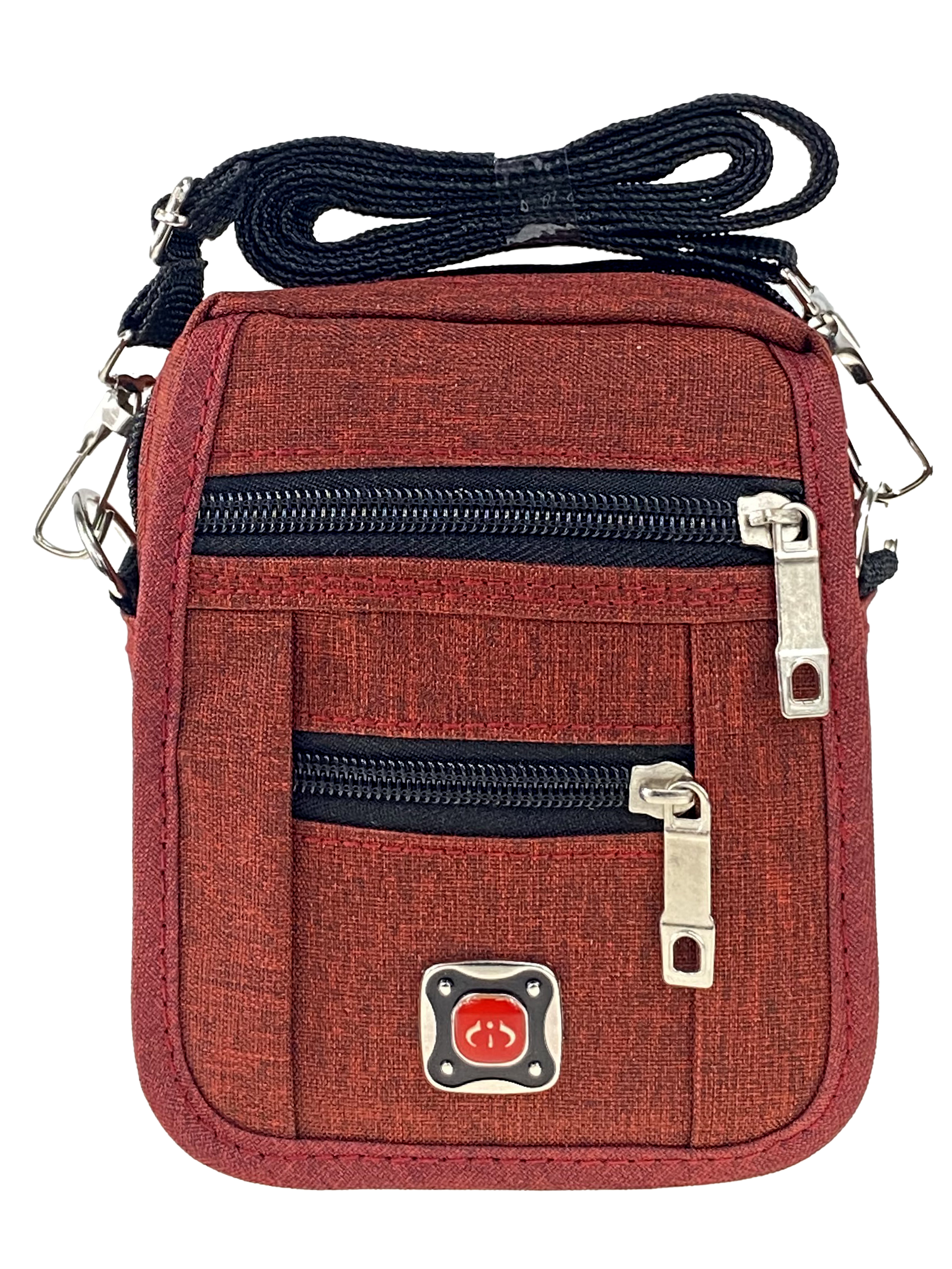 На фото 2 - Спортивная поясная сумка из текстиля, цвет бордовый