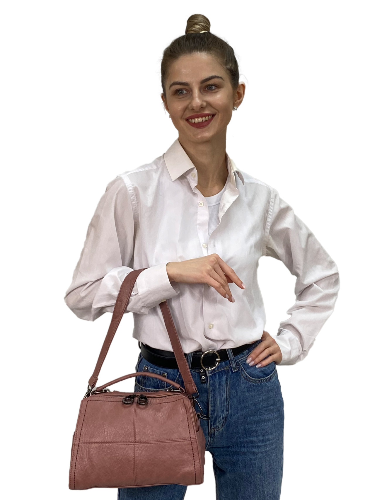 На фото 3 - Женская  сумка из искусственной кожи, цвет пудра