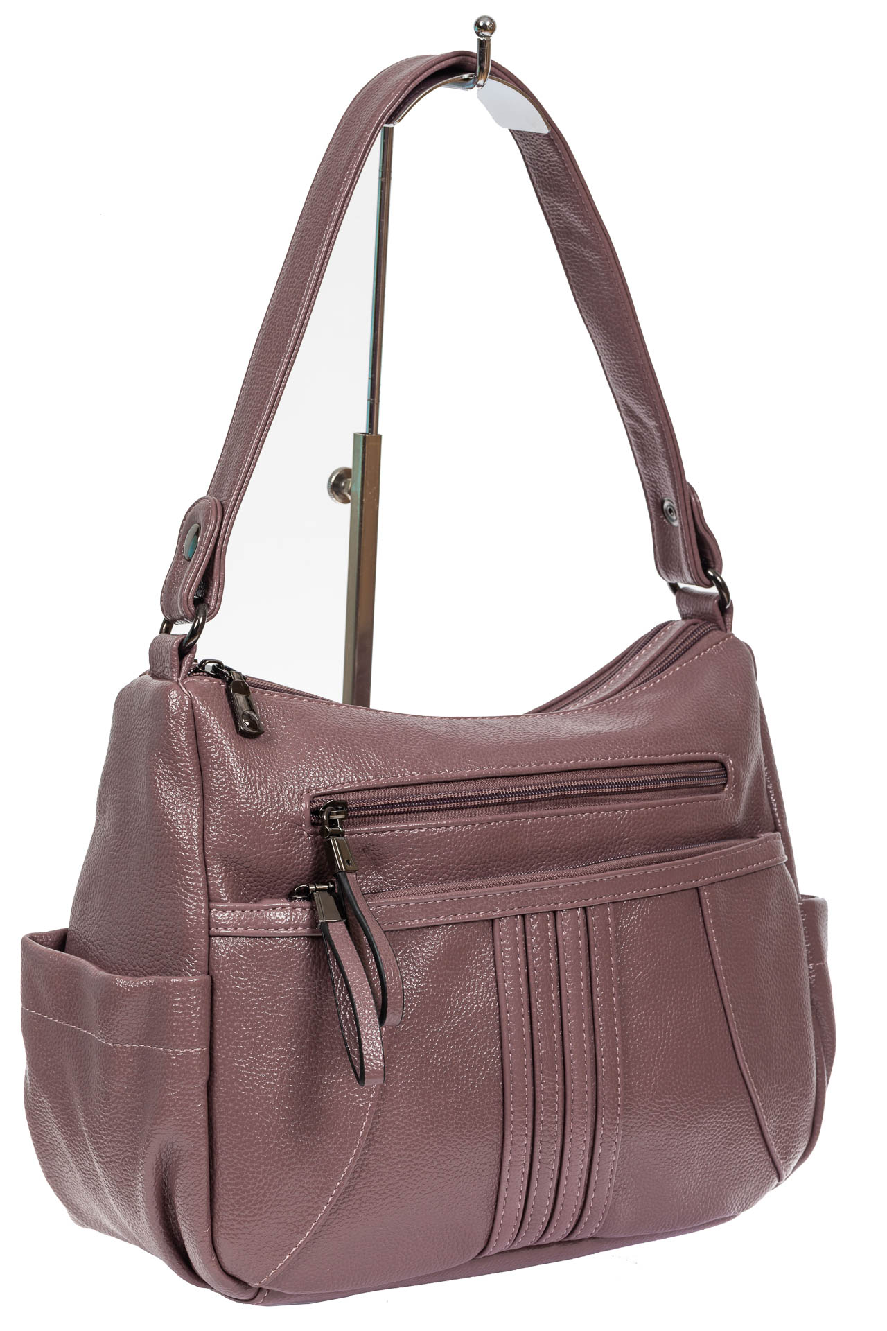 На фото 1 - Женская сумка хобо из искусственной кожи, цвет сиреневый