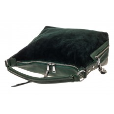На фото 4 - Комбинированная сумка хобо из кожзама и замши, зеленая