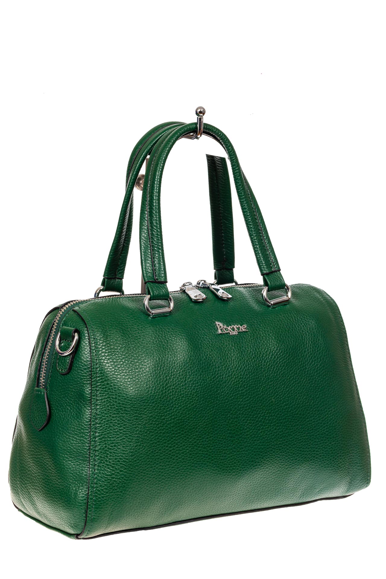 На фото 1 - Трапецевидная кожаная сумка, цвет зеленый