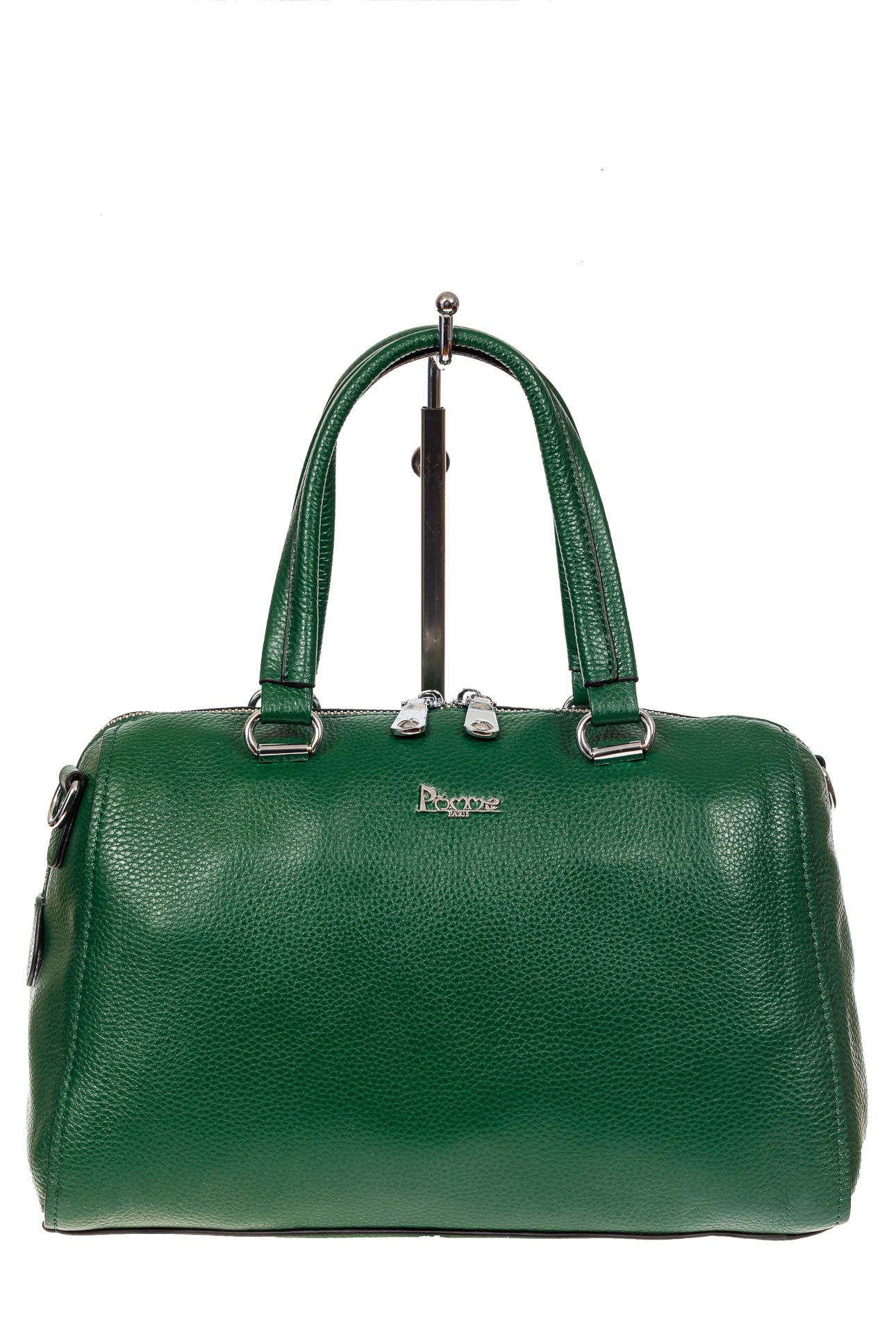 На фото 2 - Трапецевидная кожаная сумка, цвет зеленый