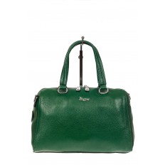 На фото 2 - Трапецевидная кожаная сумка, цвет зеленый