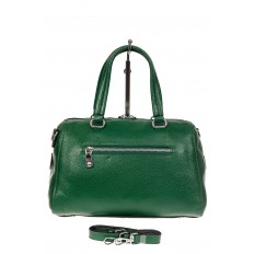 На фото 3 - Трапецевидная кожаная сумка, цвет зеленый
