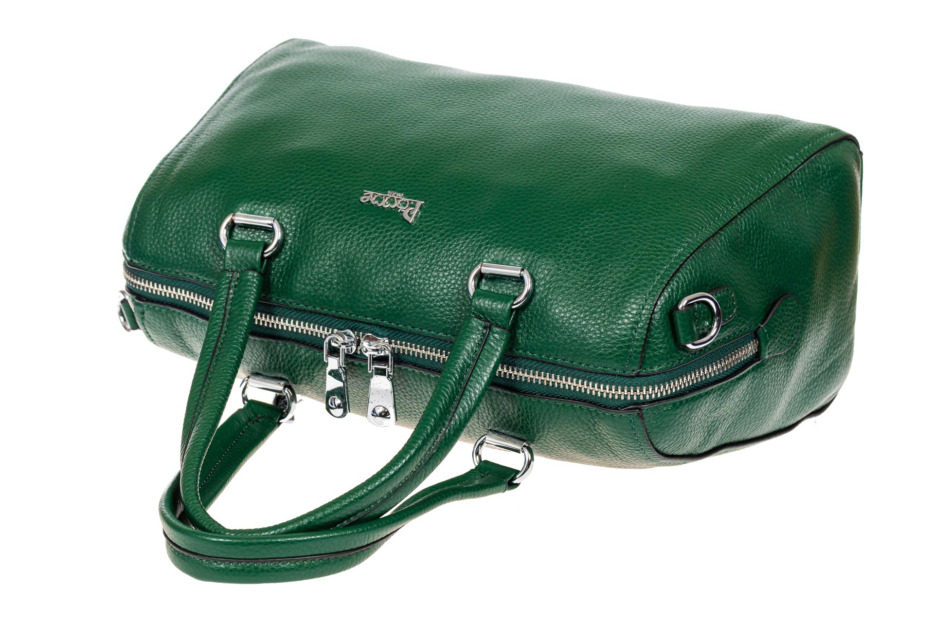 На фото 4 - Трапецевидная кожаная сумка, цвет зеленый