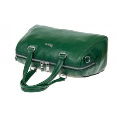На фото 4 - Трапецевидная кожаная сумка, цвет зеленый