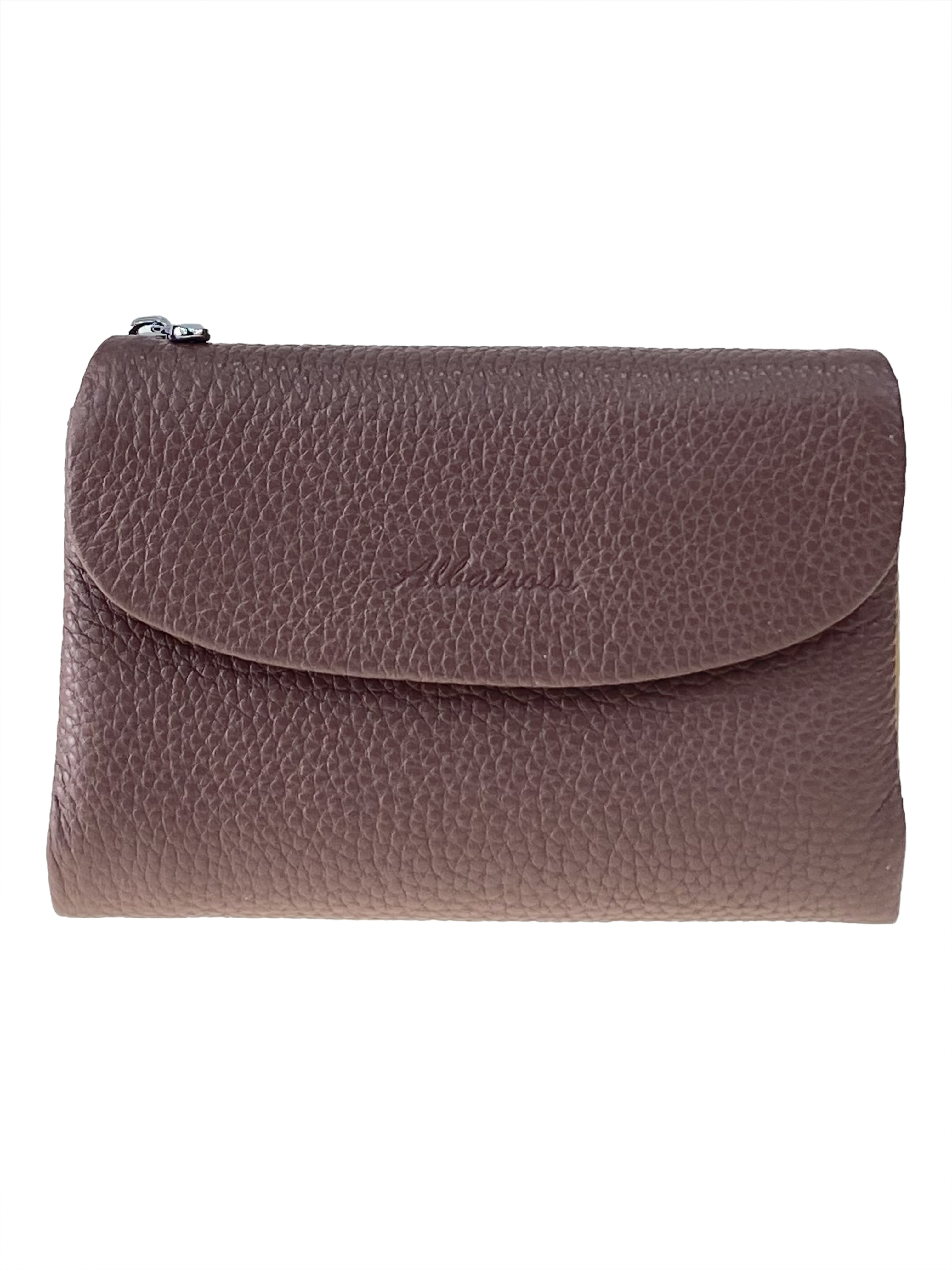 На фото 1 - Женский кошелёк из фактурной натуральной кожи, цвет серо-сиреневый