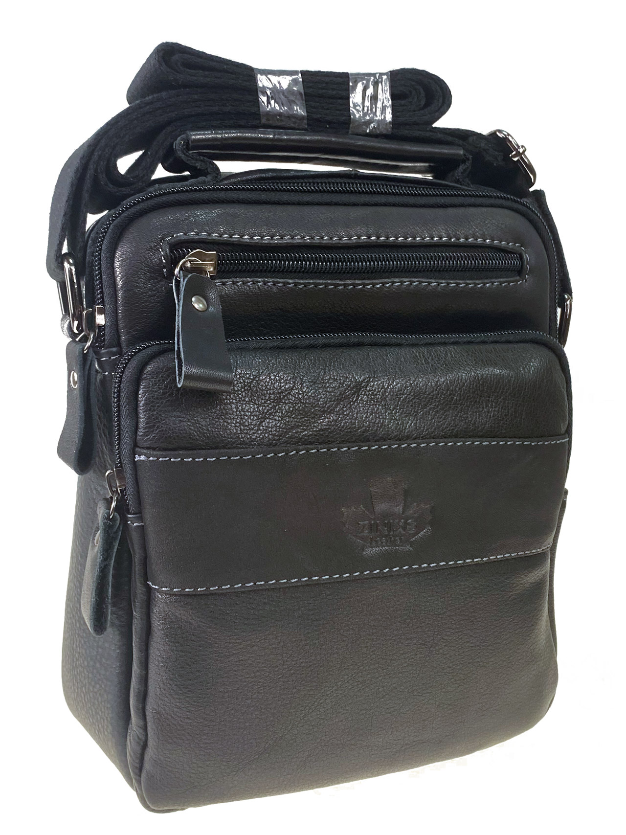 На фото 1 - Мужская сумка из натуральной кожи, цвет черный 