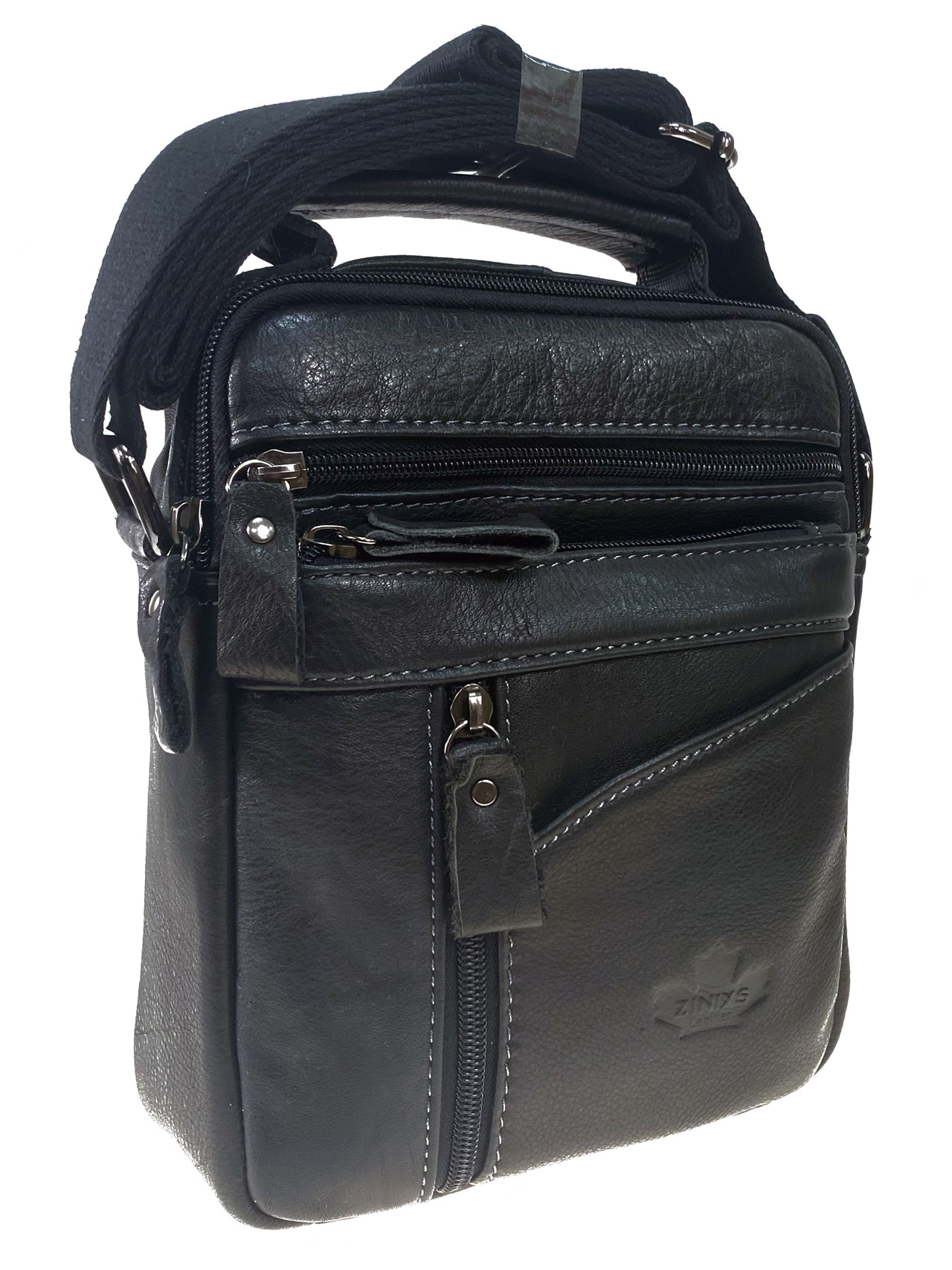 На фото 1 - Мужская сумка из натуральной кожи, цвет черный 