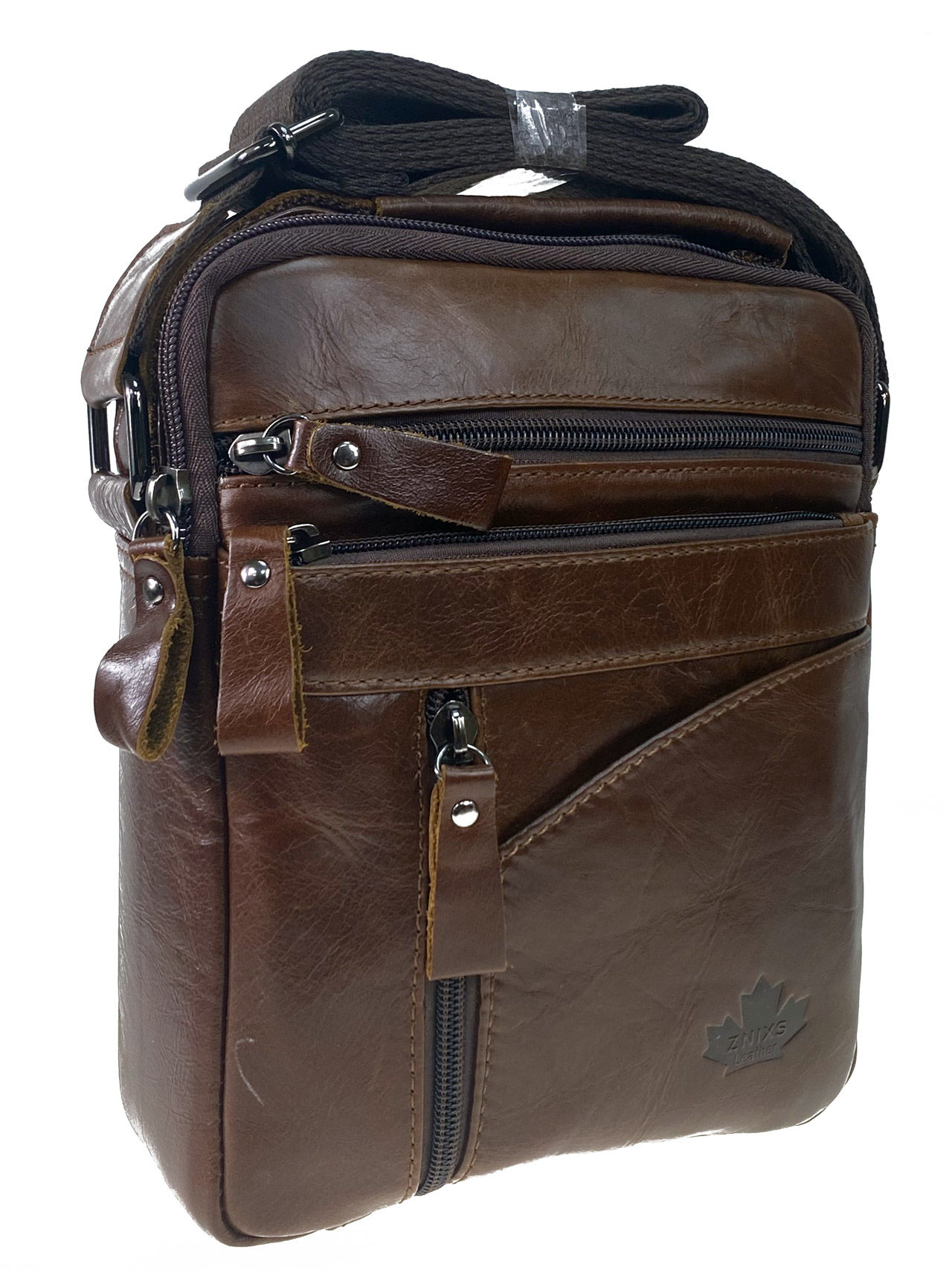 На фото 1 - Мужская сумка из натуральной кожи, цвет коричневый 