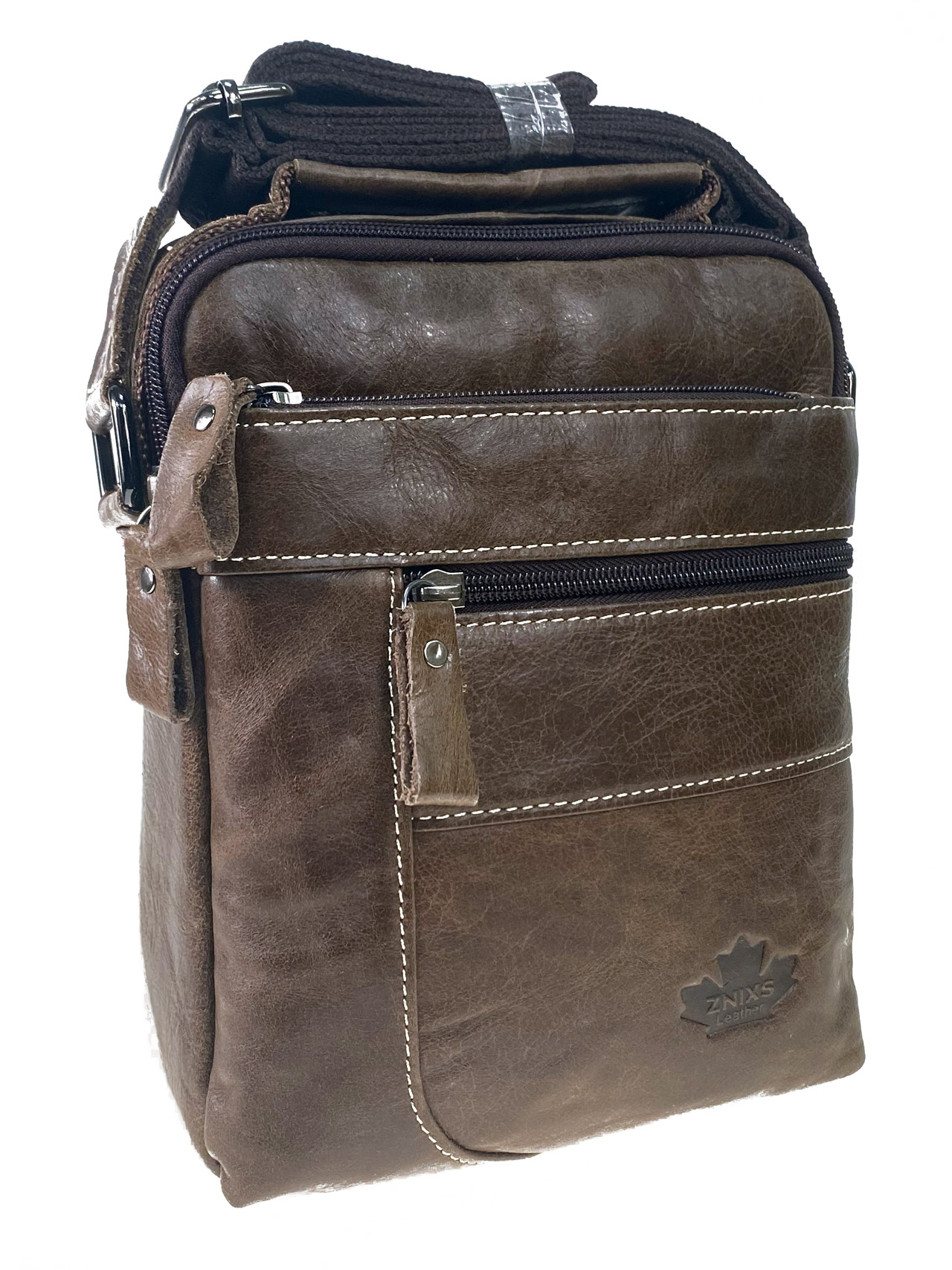На фото 1 - Мужская сумка из натуральной кожи, цвет серо-коричневый