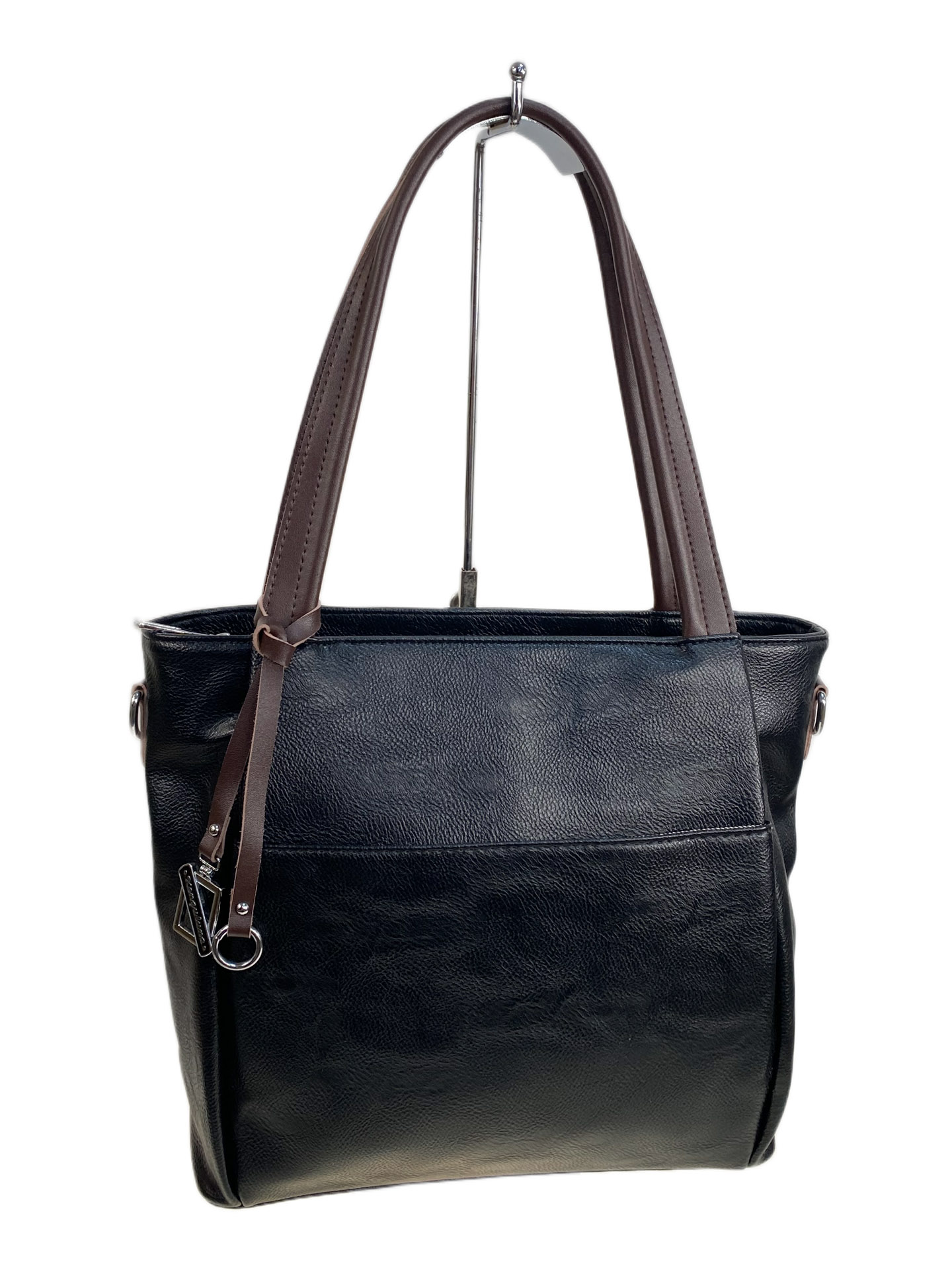 На фото 1 - Женская сумка из натуральной кожи, цвет  черный