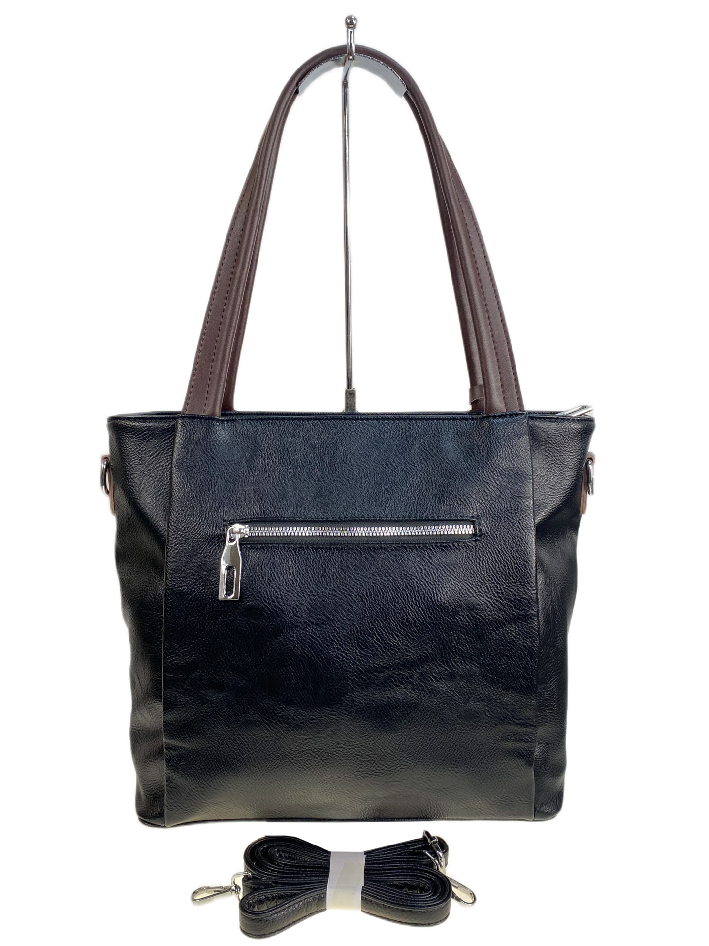 На фото 2 - Женская сумка из натуральной кожи, цвет  черный