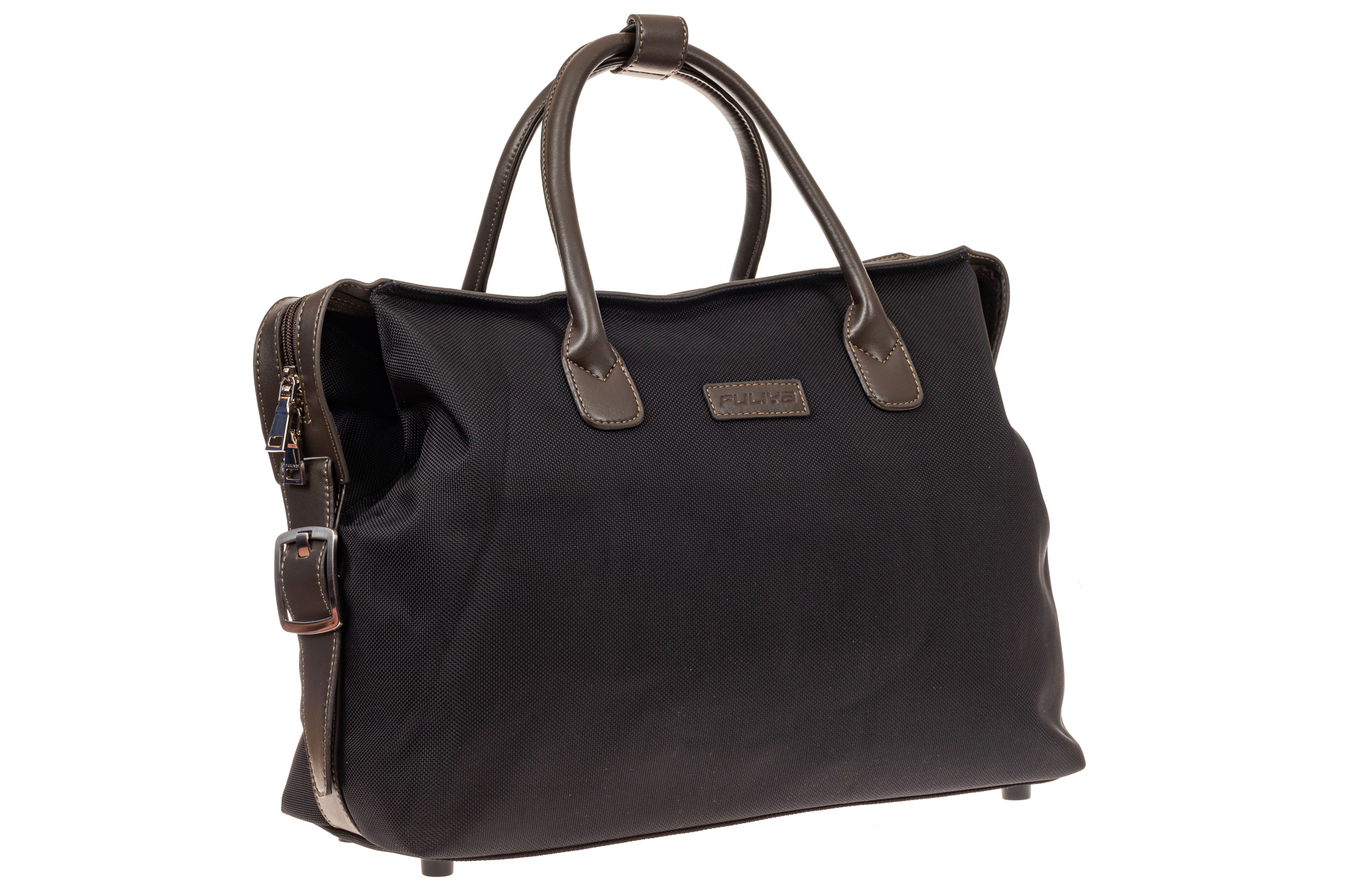 На фото 1 - Багажная сумка саквояж из плотной ткани, цвет черный
